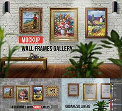 画廊相框作品展示模型：Wall Frames Gallery Mockup